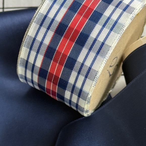 Vintage Patriotic Ribbon Set Navy Satin & RWB Plaid 4+ Yards Each)